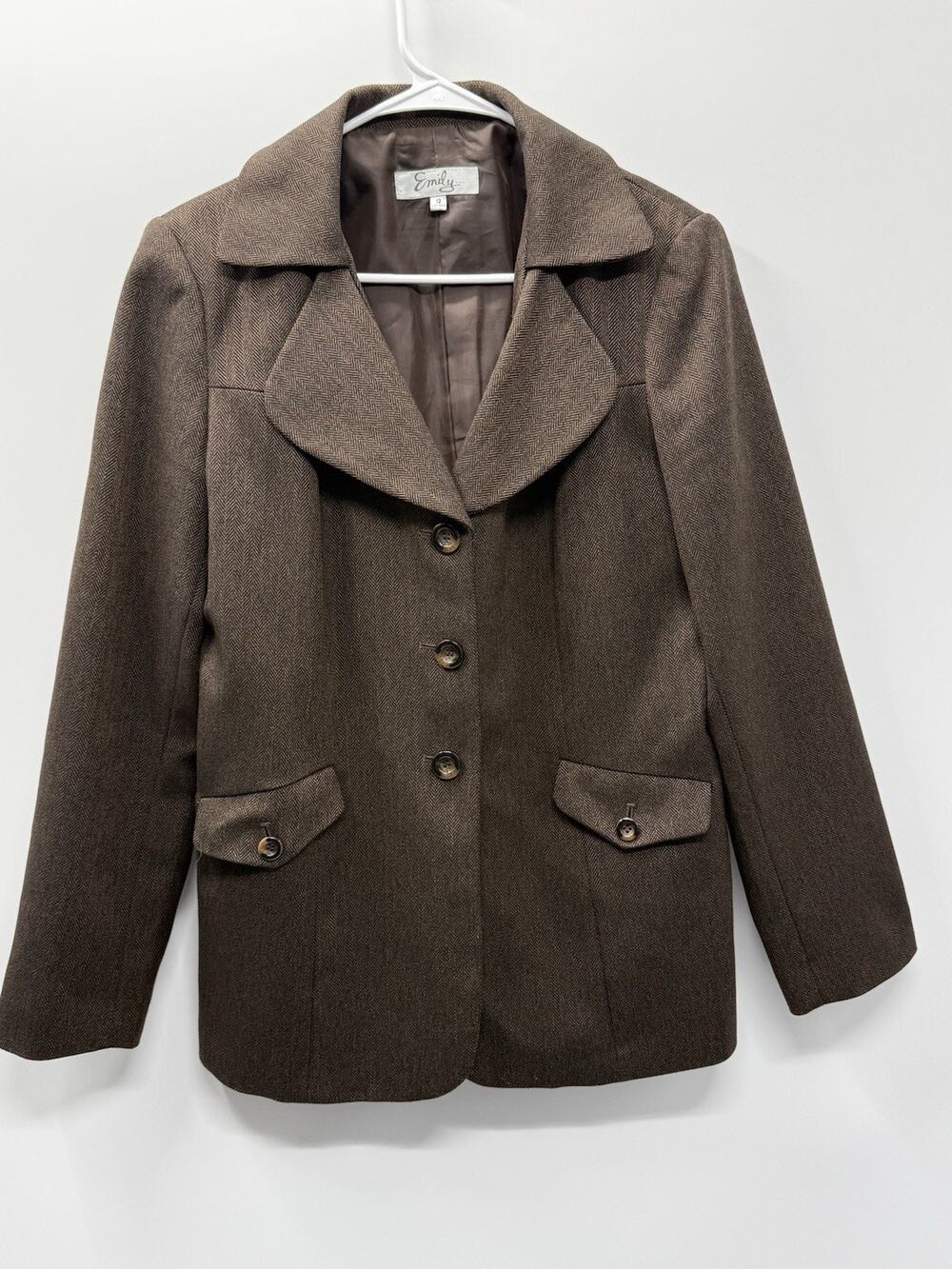 Emily Brown Herringbone Blazer Jacket Womens 12 Dark Academia